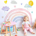 Large Boho Rainbow Wall Decals, Clouds Sun Hearts Peel and Stick Fabric Nursery Wall Decor, Removable Home Room Wall Decor Murals Stickers for Kids Girls Toddler Bedroom Living Room Playroom