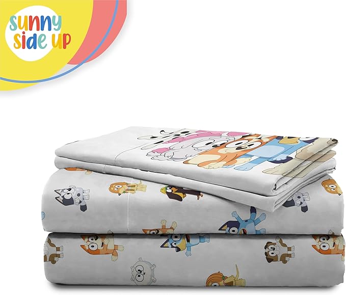 Sunny Side Up Bluey & Friends Full Sheet Set - 4 Piece Kids Bedding Set Includes Pillow Cover - Super Soft Microfiber Sheets