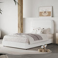 HOMBCK Twin Bed Frames with Headboard, Boucle Upholstered Platform Bed Twin Size for Kids, Rounded Corners & Thickened Footboard, No Box Spring Needed/Easy Assembly, White