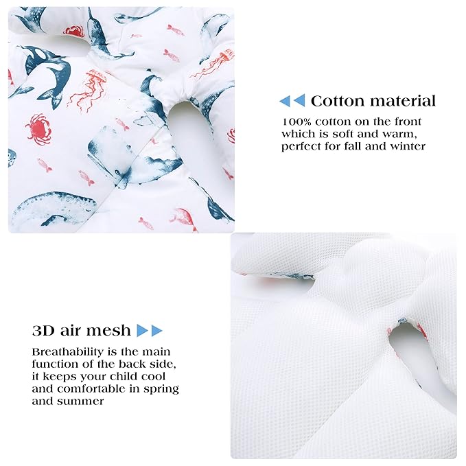Baby Seat Pad Liner for Stroller–Soft and Breathable，3D Air Mesh Cotton Universal Baby Stroller Cushion (Ocean World)