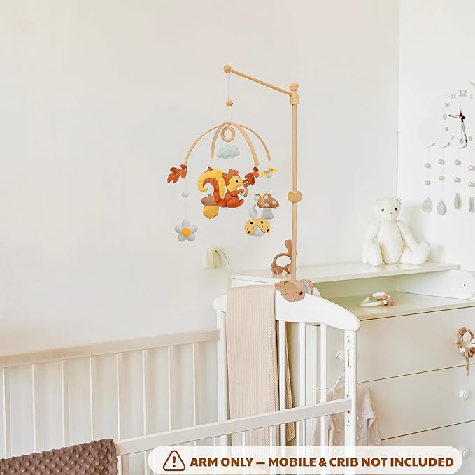Wooden Baby Crib Mobile Arm, 31 Inch, Solid Beech Wood, 360° Rotatable, Whale Design, Adjustable, Anti-Slip, Mobile Hanger for Crib, Nursery Decor for Boys & Girls, Gift Accessories
