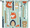 Cute Animals Curtains, Cartoon Fox Hedgehog Hare Forest Trees Blackout Window Treatments, Rod Pocket Thermal Insulated Drapes 2 Panel Sets for Kids Bedroom Nursery Classroom, 72" W X 63" L