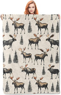 Moose Blanket Gifts for Women Girls Soft Warm Lightweight Cozy Vintage Animal Forest Mooses Throw Blankets for Bed Sofa Couch Living Room Decor 50x40in