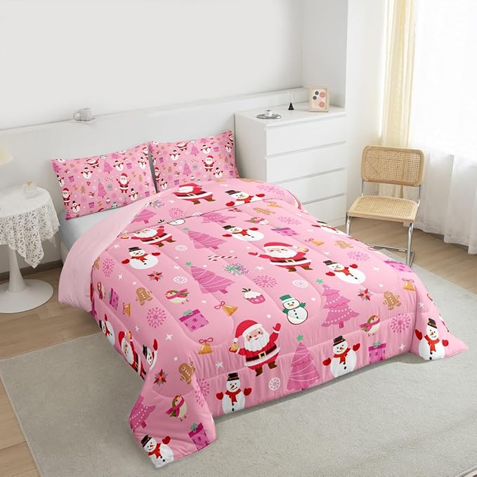 Feelyou Christmas Kids Comforter Set Toddler Size Happy New Year Bedding Set Santa Claus Duvet Quilt for Kids Boys Girls Bedroom Merry Christmas Decor Microfiber Ultra Soft Breathable