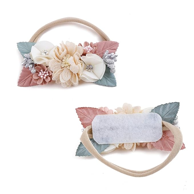 cherrboll 3pcs Baby Girl Flower Headbands, Super Soft & Stretchy Nylon Floral Hairbands for Newborn Toddler