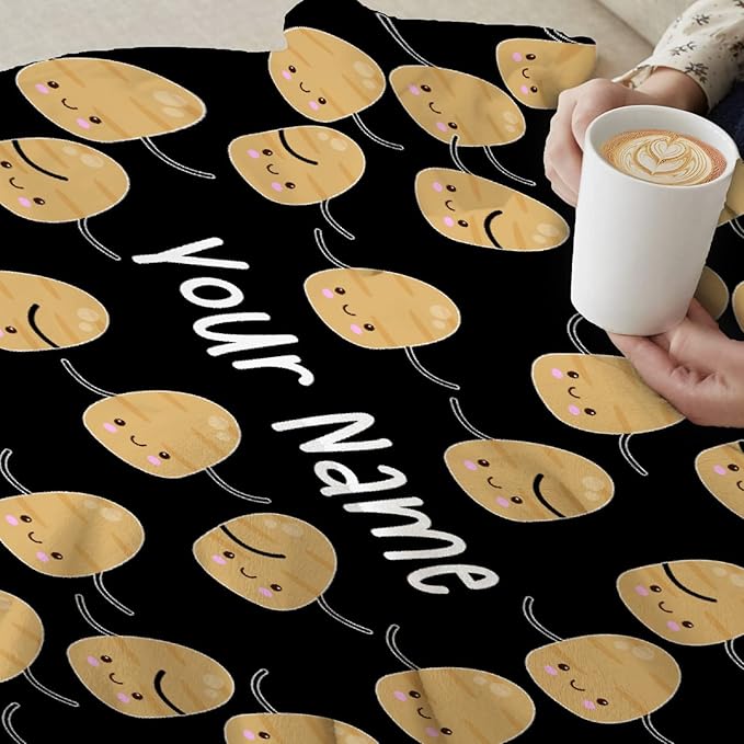 Custom Flannel Blanket with Text Cute Kawaii Potato with Name Customized Blankets Warm Unique Personalized Throw Souvenirs Gift of Love 120”×90” Extra Large for Family