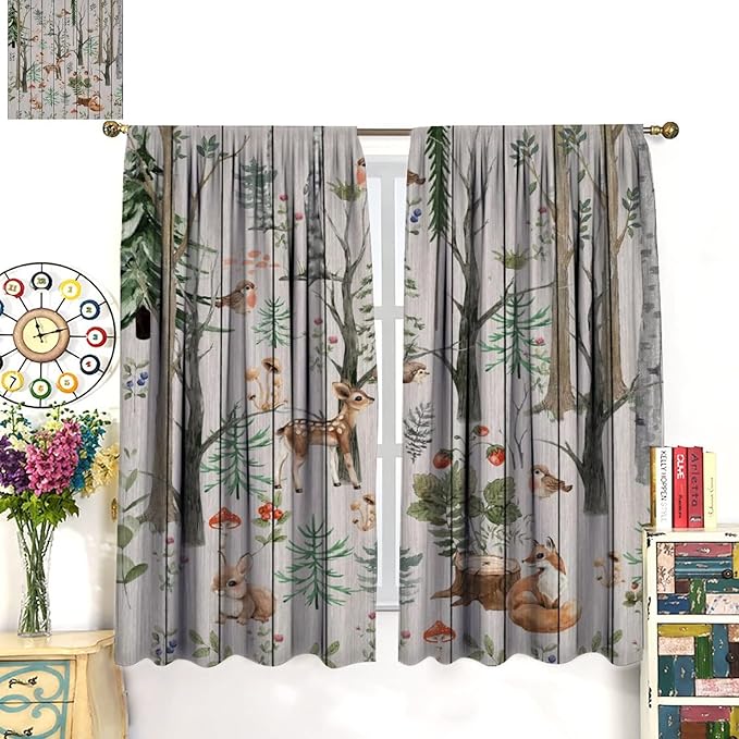 Forest Animal Curtains,Winter Dry Branches Pine Tree Moose Bear Animal Print Curtains for Children Boys and Girls Bedroom Living Room 72x63in