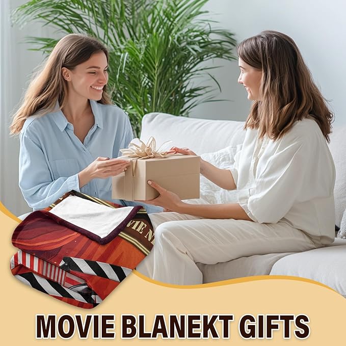 Movie Theme Blanket Gifts for Women Girls, Movie Night Supplies, Movies Theater Gift for Movies Lover Gifts for Christmas, Ideal Theater Decor for Sofa Couch Bed, Theatre Gift Blanket 50"x60"