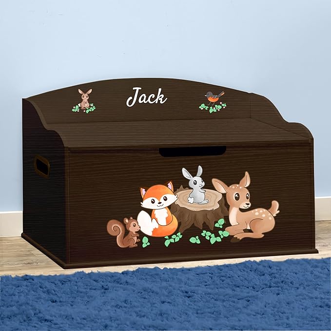 DIBSIES Personalized Creative Wonders Toy Box, Woodland Creatures, 30 x 19.25 x 18 inches, Soft-Close Lid (Espresso)