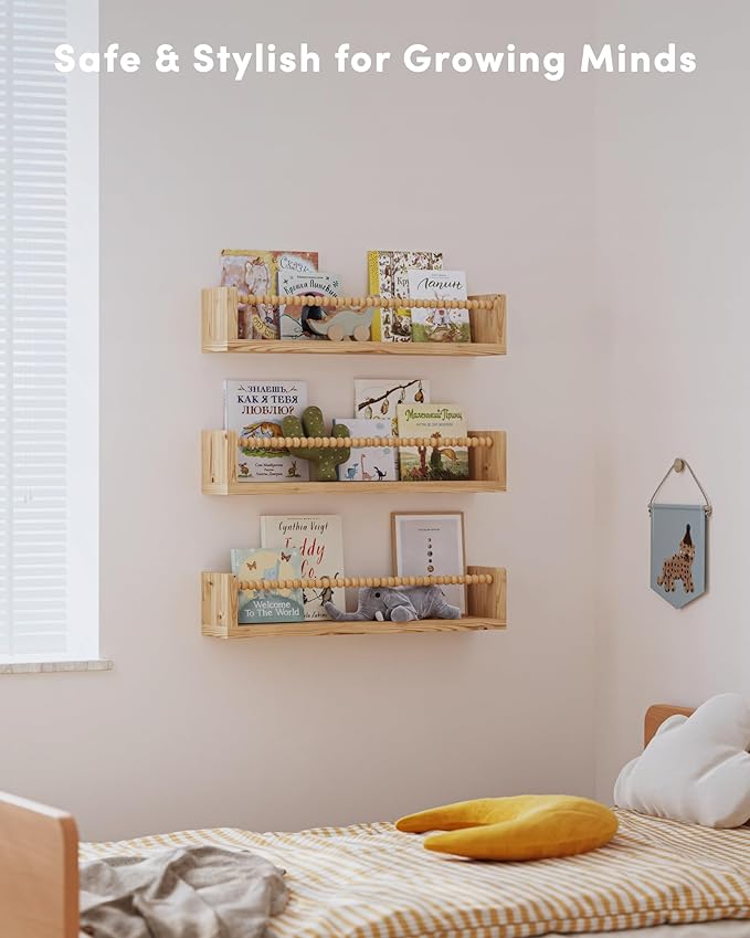 Nursery Book Shelves, Set of 3, Floating Shelves for Toddler, Nursery Decor