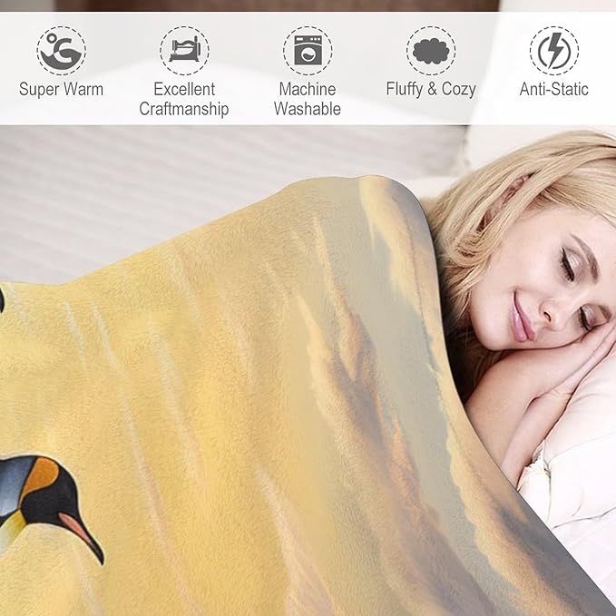 Penguin Blanket Antarctic Penguins Gifts for Girls Boys Woman Kids Penguin Lover Throw Blankets Soft Blanket Warm Fleece Flannel Plush Blankets for Bed Sofa Couch 40"x50"