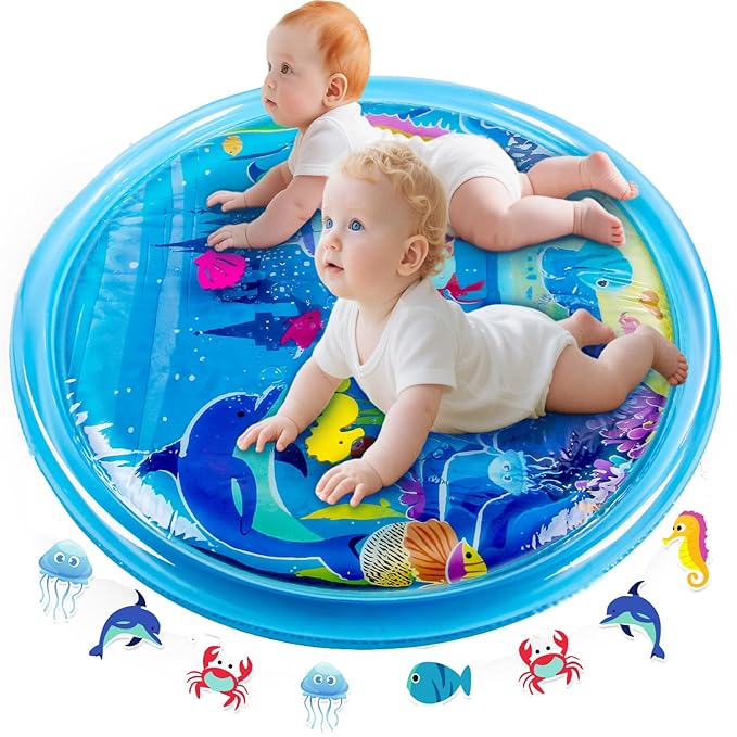40''*40'' Tummy Time Water Mat for Babies, Extra Large Baby Water Mat for Sensory Development, Inflatable Water Play Mat Toys for Babies Toddlers 3 6 9 12 Months