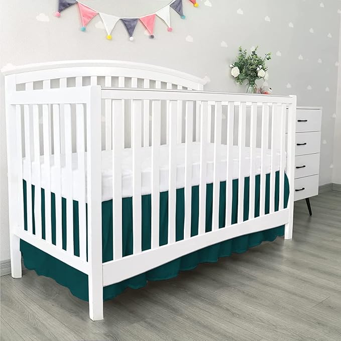 100% Egyptian Cotton, Nursery Crib Toddler (28" x 52" + 16") 800 Thread Count Crib Skirt Dust Ruffle, Bedding Skirts for Baby Boys or Girls, 16" Drop, Teal Solid