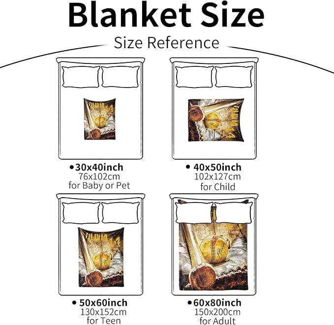 Personalized Baby Baseball Blanket: Custom Bedding for Kids Soft Ball Throw Blankets - Perfect Newborn Gift Infant Swaddling Blanket with Name 60x80inch
