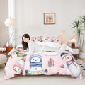 Manfei Christmas Duvet Cover Set Queen Size, Cute Snowman Dogs Snowflake Comforter Cover with 2 Pillowcases, New Year Pink Bedding Set 3pcs for Kids Boys Girls Lightweight Bedspread Cover,No Comforter