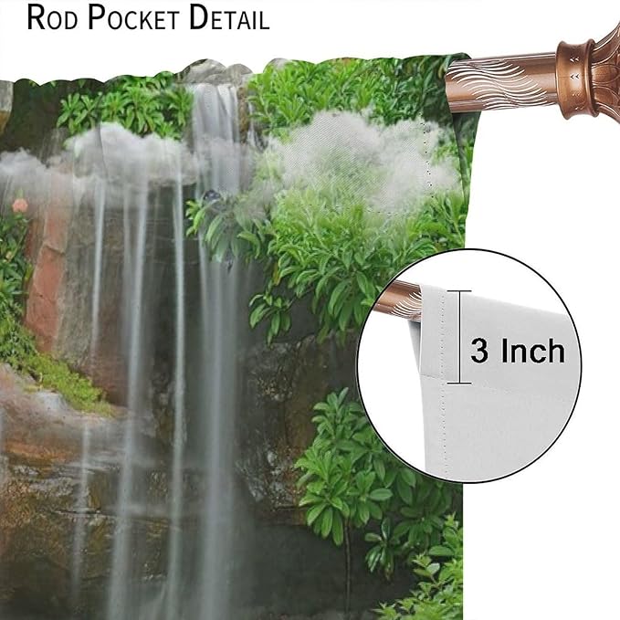 Waterfall Blackout Window Curtains, Rocky Waterfall to Pond Running Off Scenic Nature Themed Picture Print Window Drapes, for Living Room Bedroom 42x54in 2 Panels