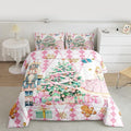 jejeloiu Christmas Nutcracker Comforter Set Queen Size Gingerbread Man Bedding Set for Kids Boys Girls Xmas Tree Duvet Quilt White Pink Bedroom Decor