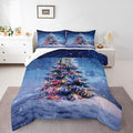 Feelyou Christmas Comforter Set All Season Xmas Tree Bedding Set with 1 Pillow Cases Colored Light Strips Microfiber Kids Twin Bedclothes Snowflake Bedroom Decor Duvet Quilt Breathable Soft
