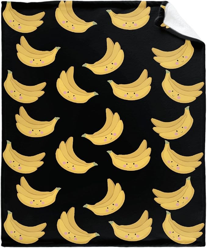 Thuswarm Cute Banana Kawaii Black Flannel Throw Blanket Warm Cozy Soft Funny Print Blankets for Bed Couch Sofa Room Decoration Gifts 120”×90” Extra Large for Family