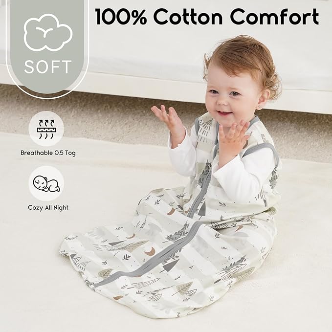 Yoofoss Baby Sleep Sack 6-12 Months 0.5 Tog Wearable Blanket for Baby, 3 Pack 100% Organic Cotton Infant Toddler Sleeping Sack 2-Way Zipper Lightweight Sleep Sack