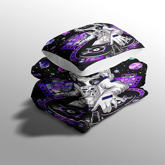 kxry Space Astronaut Galaxy Comforter Sets Twin Size Outer Space Themed Bedroom Decor Bedding Sets Black and Purple Bedding Quilt for Kids Teen Girls 1 Comforter+ 1 Pillowcase