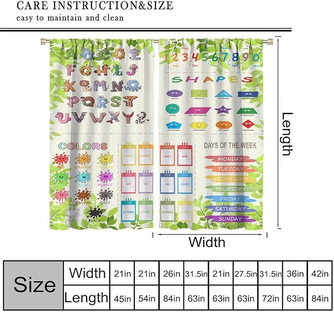 Kids Alphabet Curtain Cartoon Animal Nursery Rustic Leaves Plant Funny School Education Learning Tools Printed Rod Pocket Blackout Window Drapes for Bedroom Living Room 42" W X 54" L