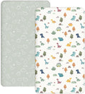 Pack and Play Sheets 2 Pack, Fitted Jersey Knit Mini Crib Sheets for Baby Boys and Girls, Compatible with Graco Pack N Play and Mini Crib Mattress (Sage Dino, Pack N Play/Mini Crib Sheets)