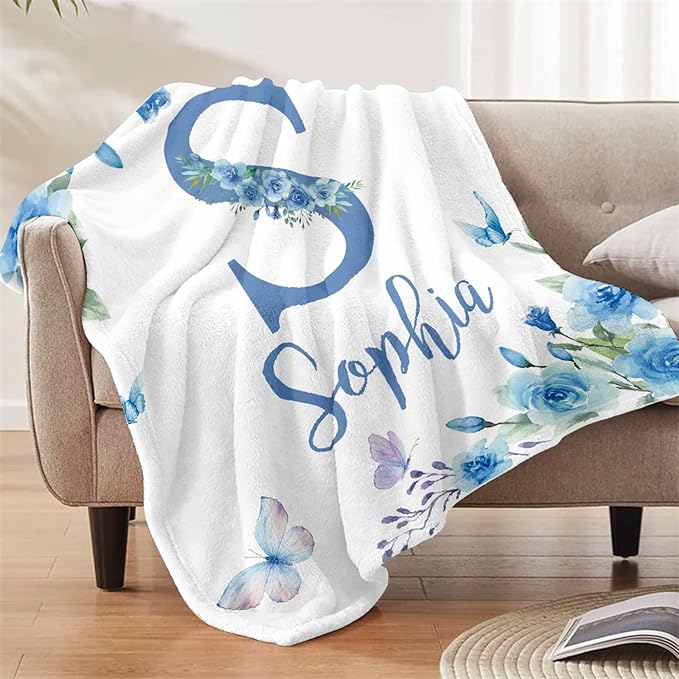 Ships Next Day, Personalized Baby Blankets, Custom Baby Blanket with Name for Girls,Gift for Chrismas Birthday Memorial Day, Customized Flannel Blanket for Kids Adults 32"X48"