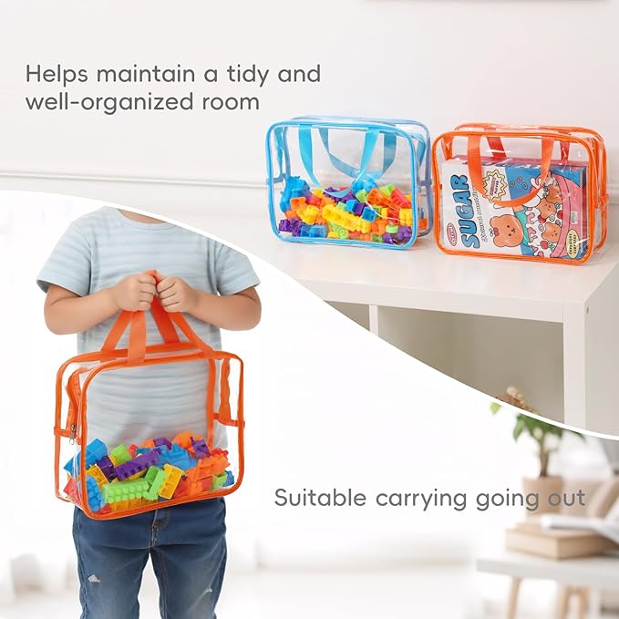 9 Packs Large Toy Storage Bags,Kids Toy Organizer with Zipper and Lables,Clear PVC Board Game Storage,Kids Organizer Bags for Building Blocks,Puzzle,Books...(9 Colors)