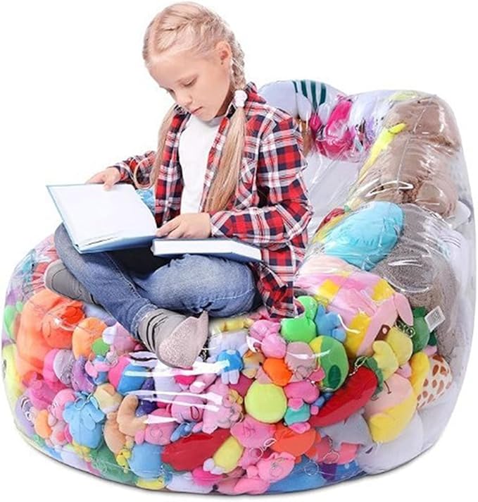 Clear Stuffed Animal Storage Bean Bag Chair Cover - Extra Large Stuffed Animal Storage Chair Waterproof & Easy-Clean Toy Organizer with Plastic Window (Cover Only, No Filler) (1Pcs)