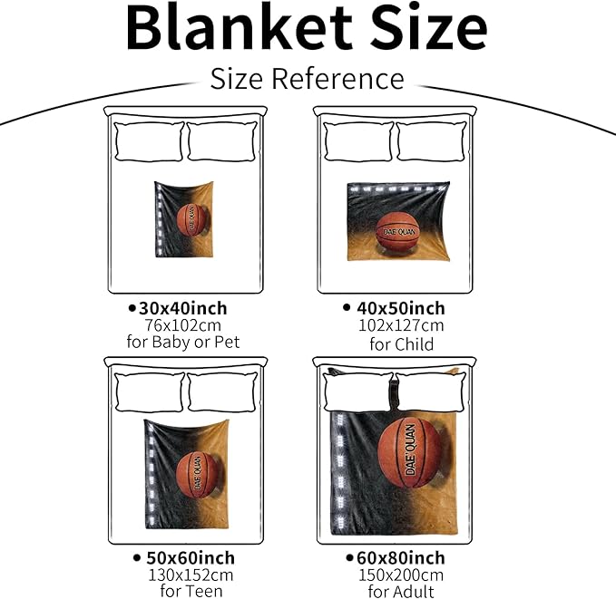 Personalized Baby Balll Soft Blanket: Custom Kids Basketball Design Blanket with Name and Number - Bedding Gifts for Infants Toddlers Adults 40x50inch