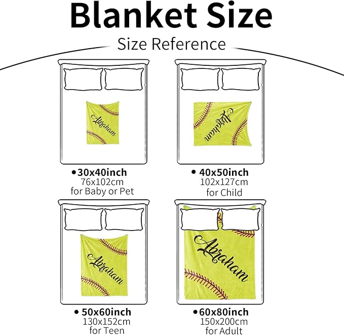 Personalized Softball Kids Blanket with Naumber and Name - Custom Sport Bed Blankets Gift for 0-3 Months Baby Essential and Warm 40x50inch