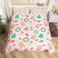 Feelyou Christmas Comforter Cover Cartoon Snowman Christmas Tree Bedding Set Gingerbread Man Xmas Theme Duvet Cover for Kids Boys Girls Microfiber Pink Bedspread Cover Room Decor Bedclothes Full Size