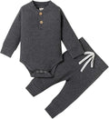 Newborn Baby Boy Girl Clothes Ribbed Knitted Cotton Long Sleeve Romper Long Pants Solid Color Fall Winter Outfits
