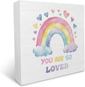 Ku-Dayi Boho Rainbow Wooden Box Sign, Inspirational Wood Box Decorative Accessories for Girls Kids Nursery Bedroom Room Playroom, You Are So Loved Wooden Block Plaque Desk Shelf Decor 5x5 Inch