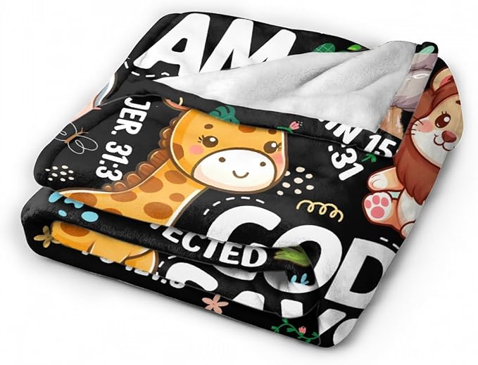 Bible Verse Blanket, Christian Gifts, God Says I am Blankets,Giraffe Lion Koala Elephant Print Animal Blankets, Cute Religious Baptism Gift for Son,Animals Lover Room Bed Decoration, 40"x50"