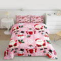 jejeloiu Merry Christmas Comforter Set Twin Size Xmas Santa Claus Bedding Set for Kids Boys Girls Cute Snowman Duvet Quilt Pink Bedroom Decor