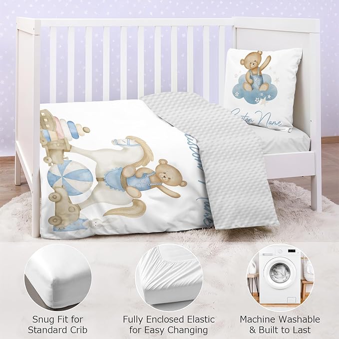 Personalized Baby Crib Bedding Set,3 Piece Custom Name Nursery Set with Blanket, Fitted Sheet & Pillowcase for Baby Girls & Boys,Nursery Friends Theme(Fixed Size)