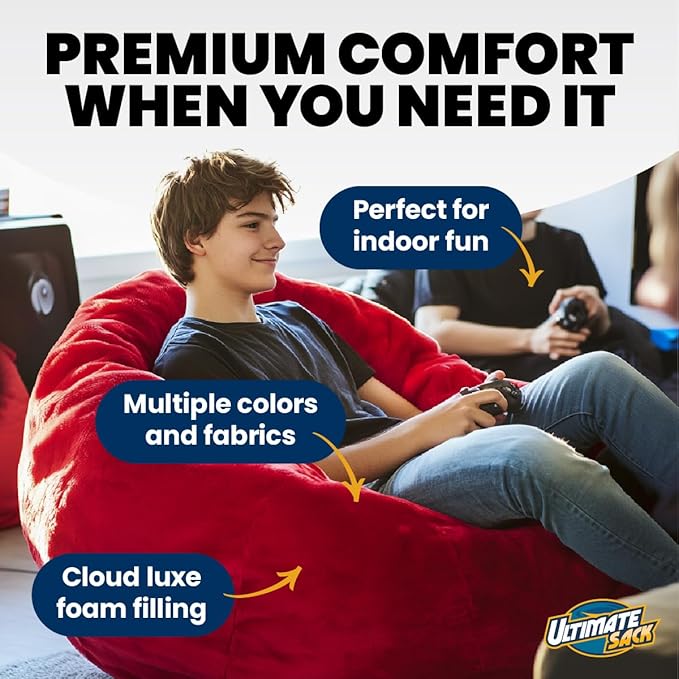 ULTIMATE SACK Lounger Bean Bag Chair, Oversize Bean Bag Chair for Adults, Comfy Chair Bean Bag Couch Lounge Sofa Loveseat Furniture | Purple Suede