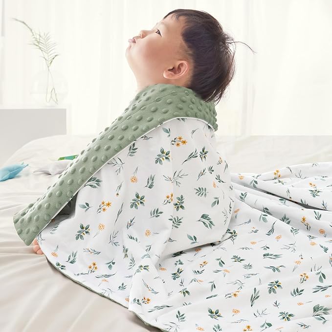 david's kids Micro Fleece Minky Baby Blanket for Boys Girls with Double Layer and Soothing Raised Dots, Breathable and Soft Lightweight Receiving Blanket for Newborns, 40x50 Inches, Leaf & Floral