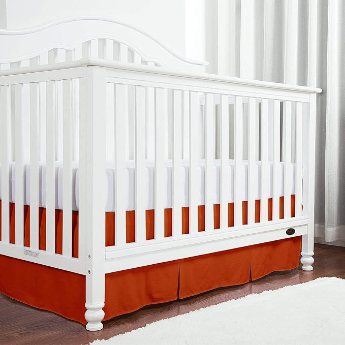Box Pleated Crib Bed Skirt Premium 100% Cotton 800 Thread Count Nursery Crib Toddler Bedding Crib Bedskirt for Baby Boys or Baby Girls, (28" x 52") + 16" Drop Lenght - Burnt Orange Solid
