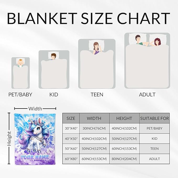 Custom Unicorn Blanket for Adults - Cute Girls Throw for Unicorn Lovers - Women Blanket Gifts Stuff for Sofa, Couch & Office