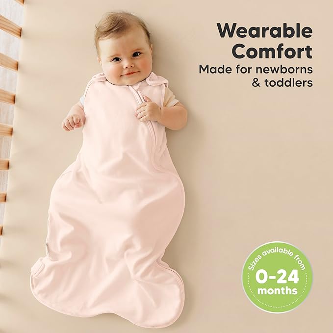 2-Pack Organic Baby Sleep Sacks, 100% Cotton - Soft & Breathable 0.5TOG Baby Wearable Blanket, Toddler Sleeping Sack 0-6 months, Easy to Wear Transitional Swaddles for Newborns, Infants(Mist Rose, S)