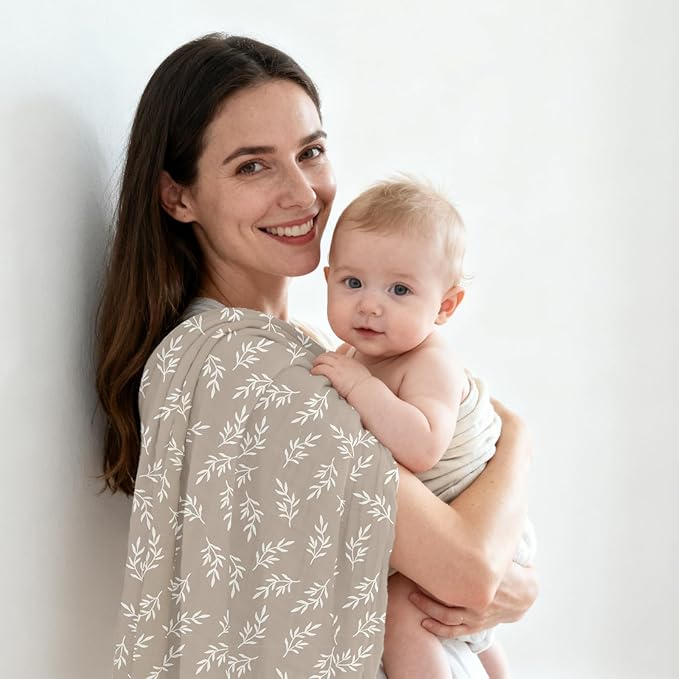 Baby Muslin Swaddle Blankets,2 Pack Receiving Blanket Baby Girl & boy,Large47 x 43 inches,Soft & Skin Friendly Swaddle Blanket Wrap(Brown)