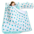 Biloban Toddler Nap Mat with Pillow and Blanket, Cot Nap Mats for Daycare Preschool, Portable Travel Sleeping Bag for Kids, Warm & Skin-Friendly, Blue Whale, 50" x 21"