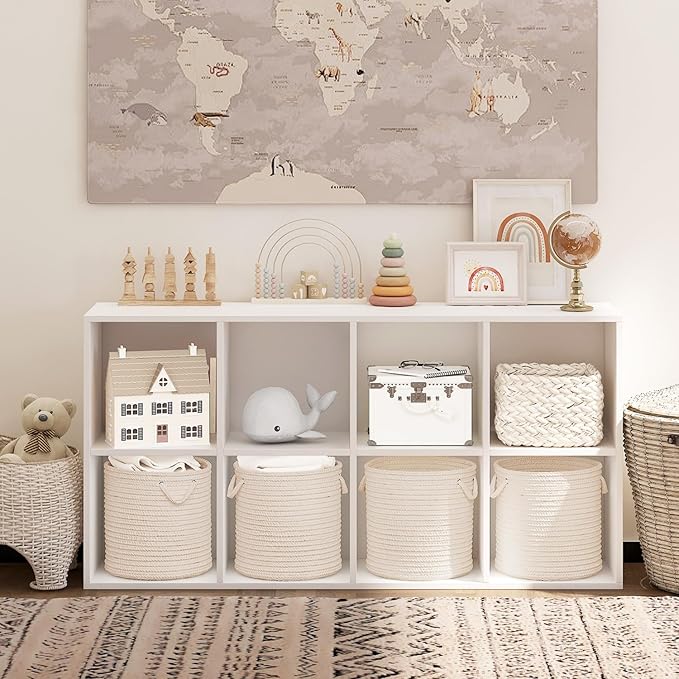 Wooden 8 Cube Storage Organizer with Closed Back Panel,White Shelf Heavy Duty Cubby Storage Organizer with Compartments for Living,Display Shelf,Bookshelf (White, 8-Cube)