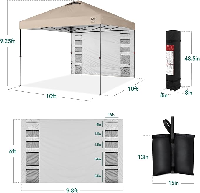 Best Choice Products 10x10ft Easy Pop Up Canopy w/Side Wall, 10 Pockets, Portable Carrying Case, 1-Button Setup, 4 Weight Bags - Sand