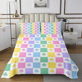 Manfei Lucky Clover Kids Bedspread Queen Size,Colorful Geometric Checkered Grids Coverlet Set,Girls Women Room Decor,Four Leaf St. Patrick's Day Quilted Coverlet,Kawaii Bedding Quilt,2 Pillowcases