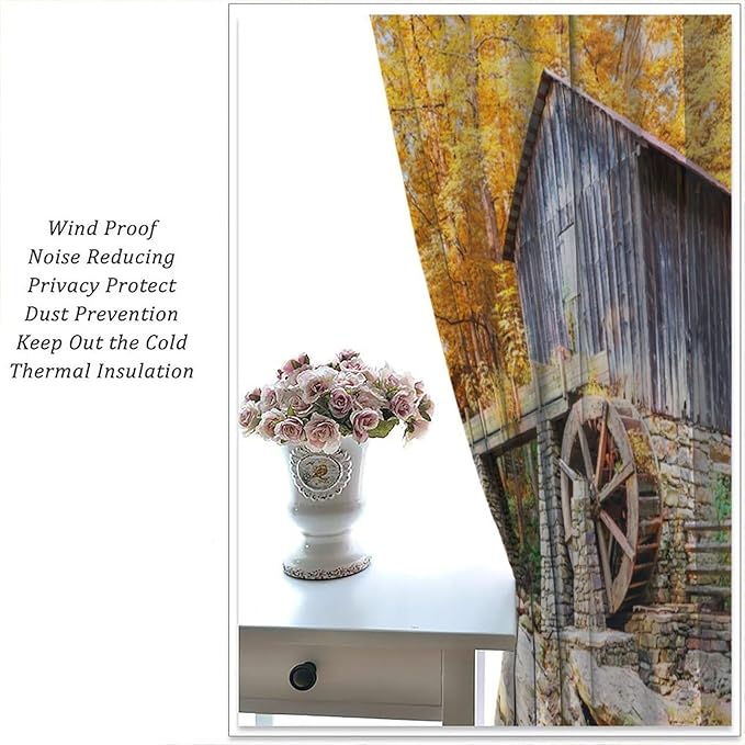 Autumn Waterfall Blackout Curtains, Landscape Fall Waterfall Outdoor Nature Art Window Drapes, for Bedroom Living Room 63" W X 72" L