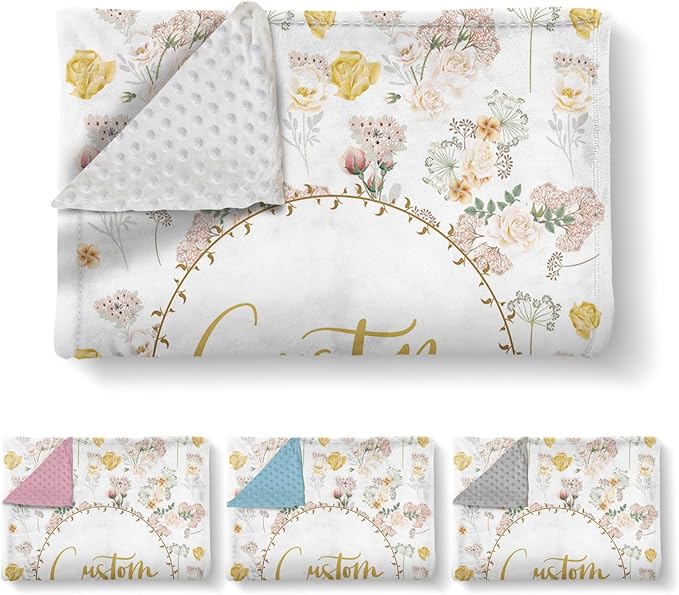 Custom Name Crib Bedding Set, 3 Pcs Personalized Baby Crib Bedding Set, Soft Flower Nursery Crib Sets for Boys Girls, Double Layer Toddler Bedding Set Customized Gifts for Newborn Kids